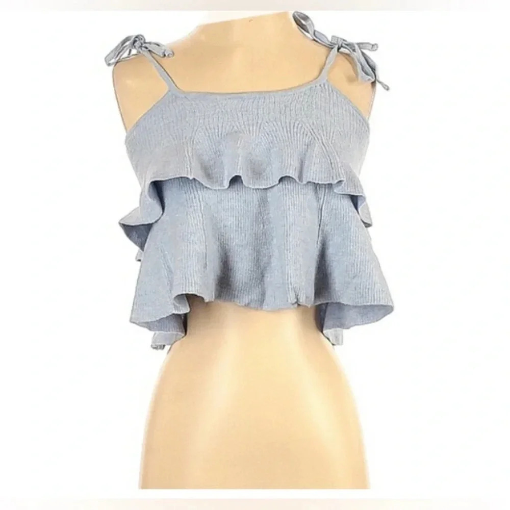 J Crew Light Blue 100% Wool Layered Tank top Size Large - Picture 6 of 6